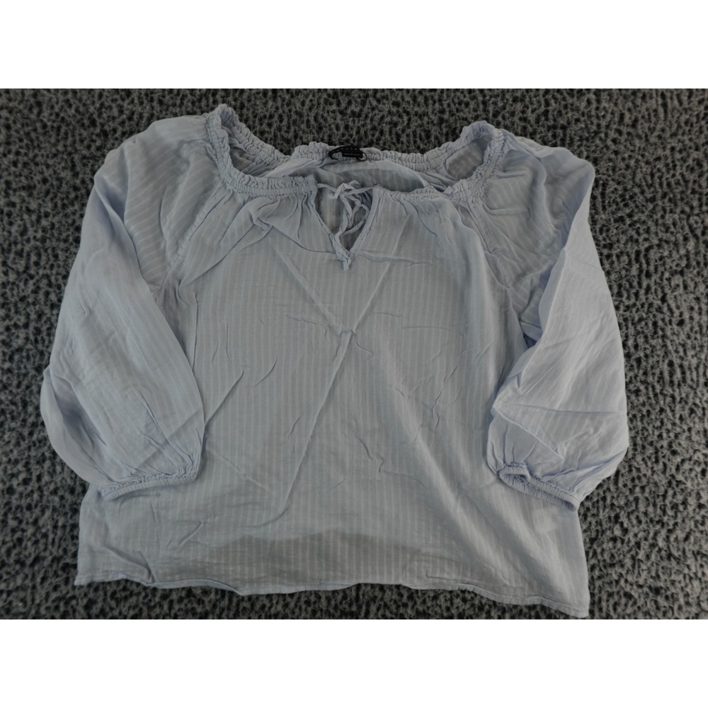 Sanctuary Light Blue‎ Striped Off Shoulder Tie Neck 3/4 Sleeve Blouse Top Size L